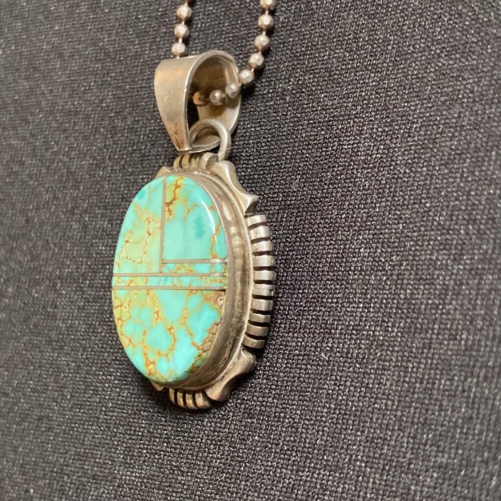 Spider Web Turquoise Sterling Navajo Necklace & Earring Set 925 - Picture 4 of 15